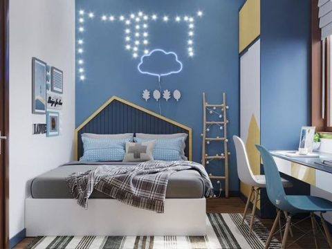 Phòng ngủ bé trai với gam màu xanh